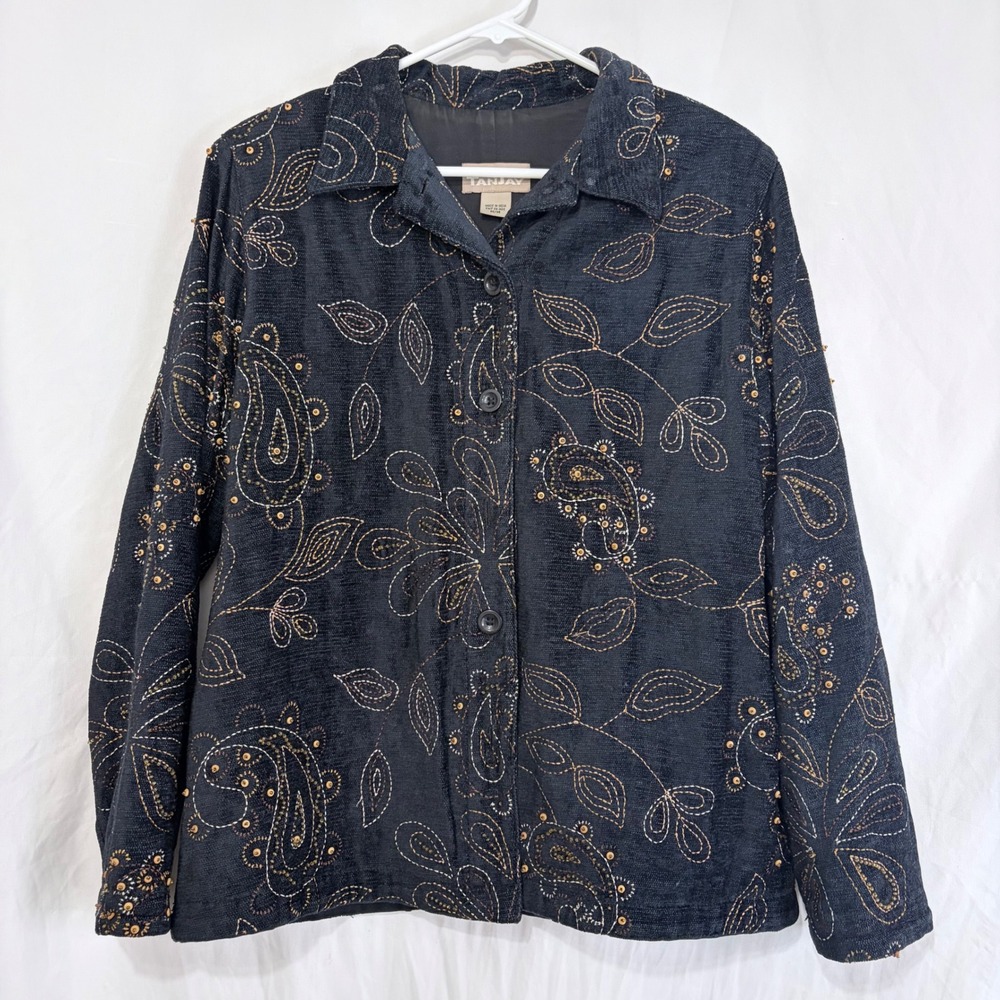 TanJay Embroidered Paisley Jacket Womens Button Front Artsy Boho Blazer